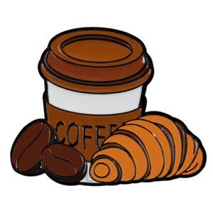 Coffee & Croissant Enamel Pin – Cute Café Breakfast Design